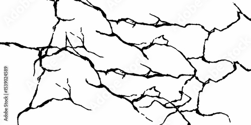 Ground cracks, breaks on land surface from earthquake isolated on transparent background Black grunge effect on white background.
