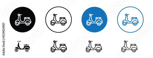 Set of pixel perfect colored Scooter icon with 1 unexpanded, 1 silhouette,  Manual scooter icon representing eco-conscious mobility.