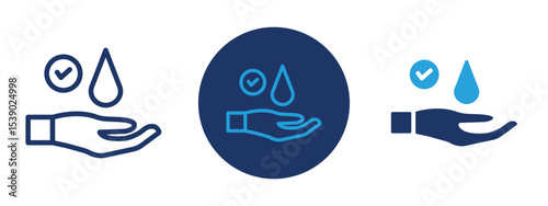 Set of pixel perfect colored Save water icon with 1 unexpanded, 1 silhouette,  Icon urging water conservation and responsible usage.