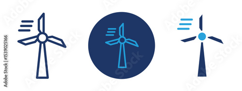 Set of pixel perfect colored wind power icon with 1 unexpanded, 1 silhouette,  Wind turbine icon representing clean energy.