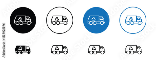 Set of pixel perfect colored Garbage truck icon with 1 unexpanded, 1 silhouette,  Garbage truck icon used in waste collection and management themes.