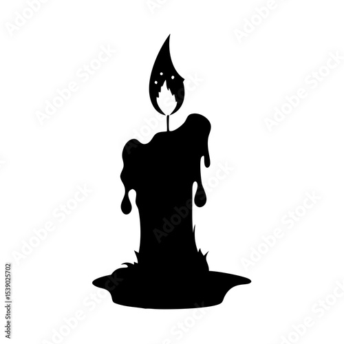 Candle Silhouette Vector – Melting Wax Flame Clipart Icon | Spooky Gothic Candlelight Design for Halloween, Tattoo, Logo, Horror, Mystic Decor Art