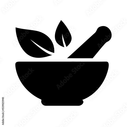 Herbal Mortar and Pestle Silhouette – Natural Medicine Icon | Organic Healing, Ayurveda, Apothecary Symbol for Holistic Health & Wellness Brands
