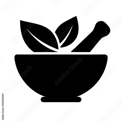 Herbal Mortar and Pestle Silhouette – Natural Medicine Icon | Organic Healing, Ayurveda, Apothecary Symbol for Holistic Health & Wellness Brands