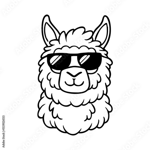 Cool Alpaca Line Art Drawing | Llama with Sunglasses Black and White Cartoon | Hipster Animal Clipart for Kids Crafts, Stickers, Coloring Pages

