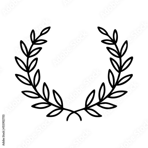 Laurel Wreath Outline Vector – Victory Award Leaf Crown Clipart | Greek Roman Leaf Emblem Icon for Logo, Medal, Certificate, Honor, Wedding Design
