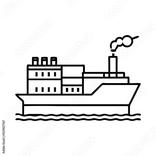 Cargo Ship Outline Vector – Cruise or Container Vessel Line Icon | Ocean Boat Clipart for Transport, Logistics, Marine, Port, Export, Kids Design Use