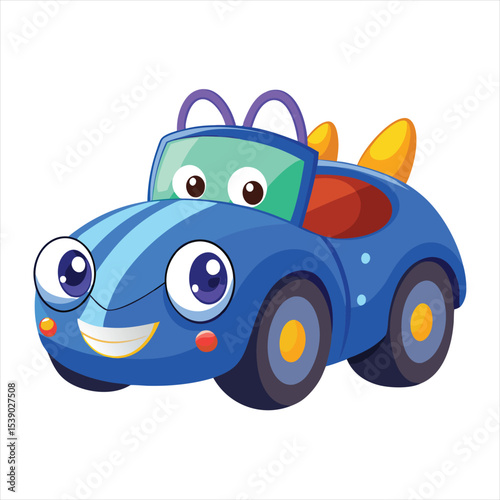 Cute Blue Cartoon Convertible Car Vector Illustration for Kids and Playful Design