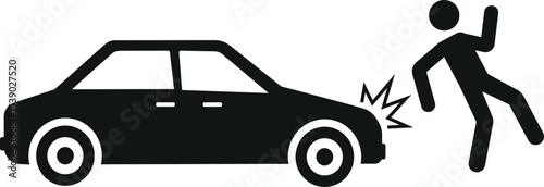 Car knock down pedestrian icon. Traffic signs and symbols.