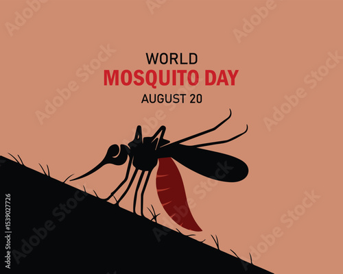 world mosquito day - black silhouette mosquito on skin body and brown background vector design.
