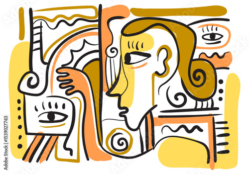colorful abstract artwork featuring fragmented faces and organic shapes
