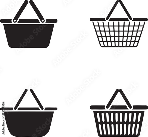 Shopping basket silhouette & outline set vector illustration isolated On Transparent Background