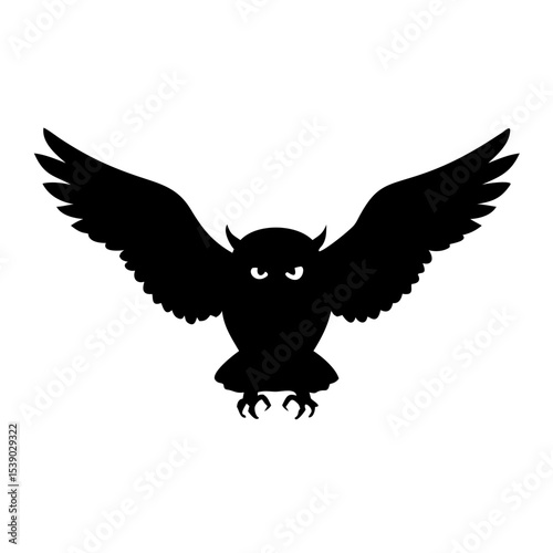 Flying Owl Silhouette Vector – Nocturnal Bird Icon, Wings Spread, Predator Clipart, Wildlife Illustration, Black Owl Graphic, Forest Animal Art

