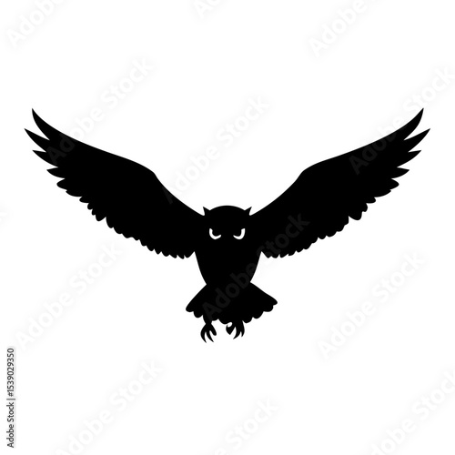 Flying Owl Silhouette Vector – Nocturnal Bird Icon, Wings Spread, Predator Clipart, Wildlife Illustration, Black Owl Graphic, Forest Animal Art

