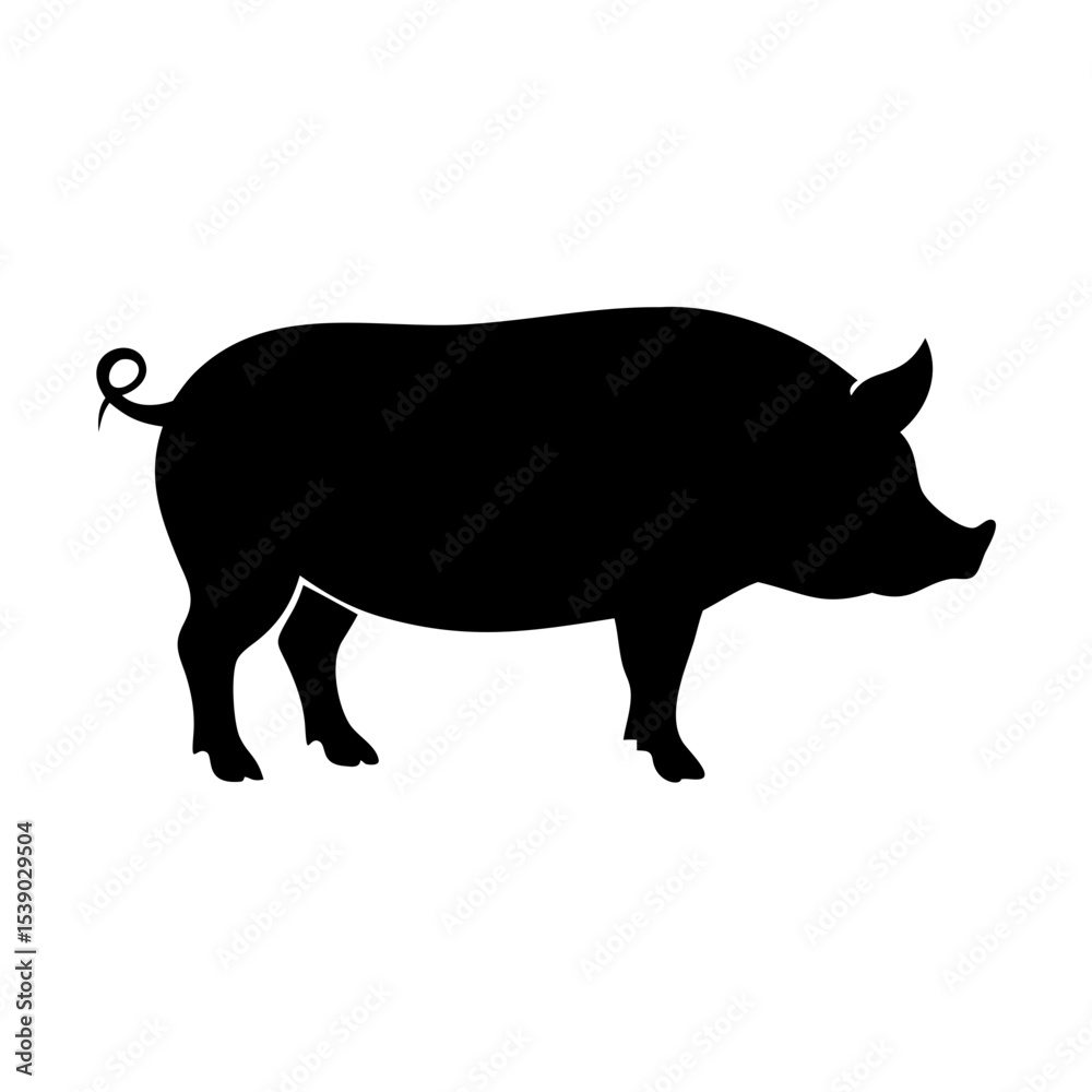 Fototapeta premium Pig Silhouette Vector – Farm Animal Icon, Black Hog Outline, Livestock Clipart, Pork Illustration, Rural Agriculture Design, Swine Farming Art