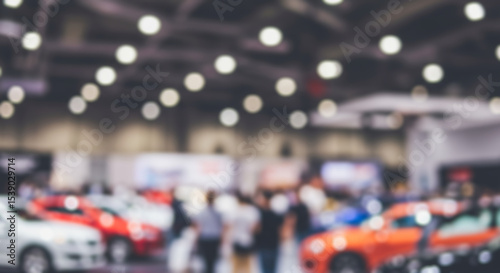 Wallpaper Mural Blurred Image of a Busy Car Show A Glimpse into the Automotive World's Excitement, Showcasing a Variety of Vehicles Torontodigital.ca