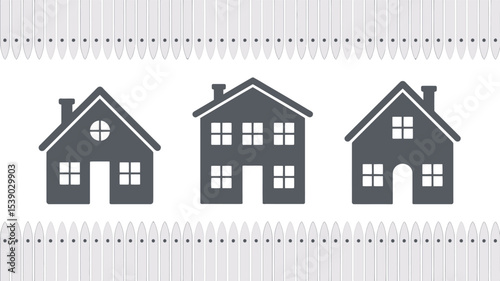 Houses real estate property home residential architecture building fence neighborhood community suburb editable stock vector illustration