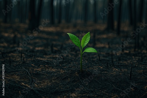 Wallpaper Mural New plant emerges in burned forest area symbolizing hope and regeneration after fire Torontodigital.ca