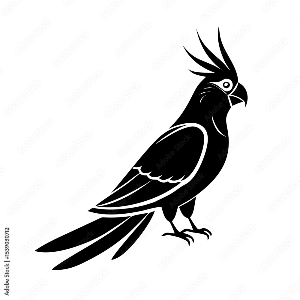 Obraz premium Cockatiel Parrot Line Art – Tropical Bird Outline Vector for Coloring Pages, Tattoo Design, Wildlife Clipart, Exotic Animal Icon, Black and White Drawing