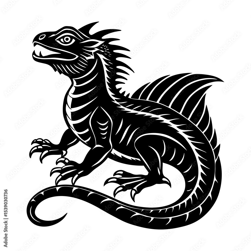 Obraz premium Discover the majestic lizard iguana vector art black and white illustration for your next project