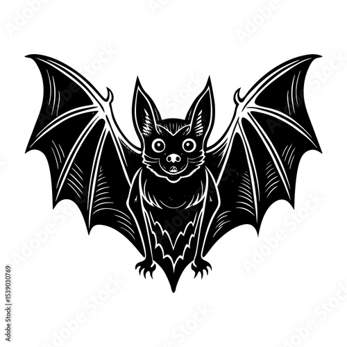 Black and white bat vector illustration for halloween decoration and spooky themed designs use art