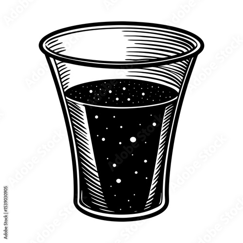Illustration of a glass of dark soda drink, fizzy beverage, refreshment, cola, vector graphic style