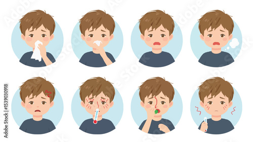 Sick Boy Showing Symptoms of Illness