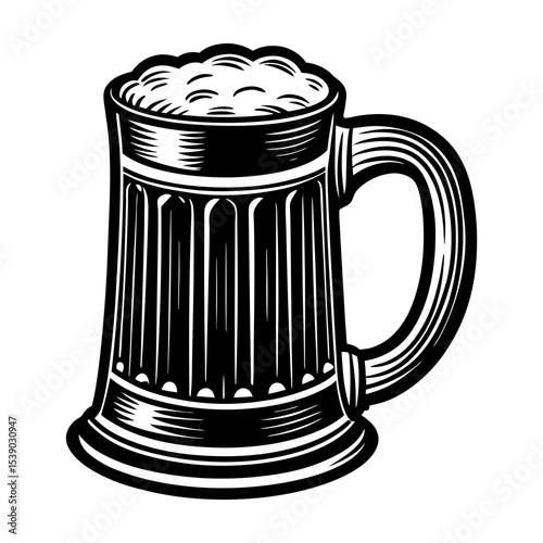 Vintage beer mug illustration: vector graphic of a frothy beer stein for pubs and breweries design needs