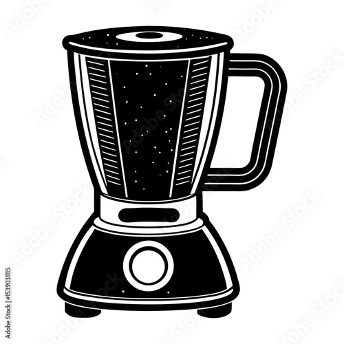 Black and white kitchen blender appliance illustration for smoothies and food preparation design icon, vector