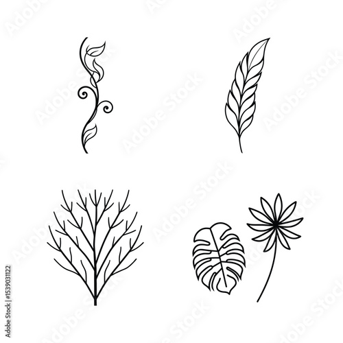 Delicate Watercolor Leafy Vines Pattern Set Illustration for Creative Design Projects