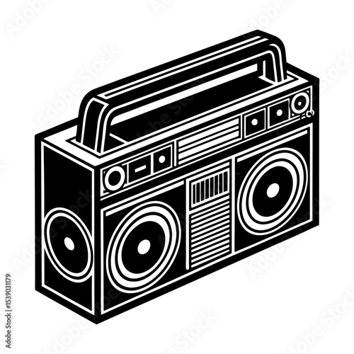 Vintage boombox vector illustration, retro ghetto blaster image for music lovers and nostalgia design, art