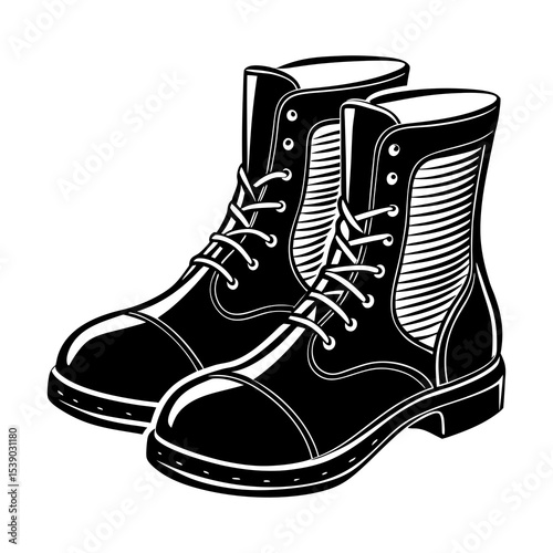 Vector illustration of black leather military boots lace up design for fashion and style concept