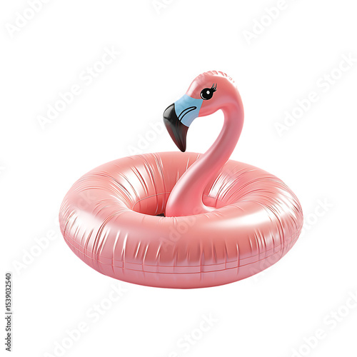 Pink flamingo floatie isolated on a transparent background, in a PNG format