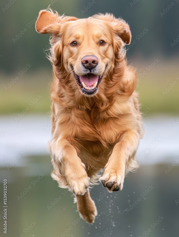 Obraz premium A golden retriever running joyfully.