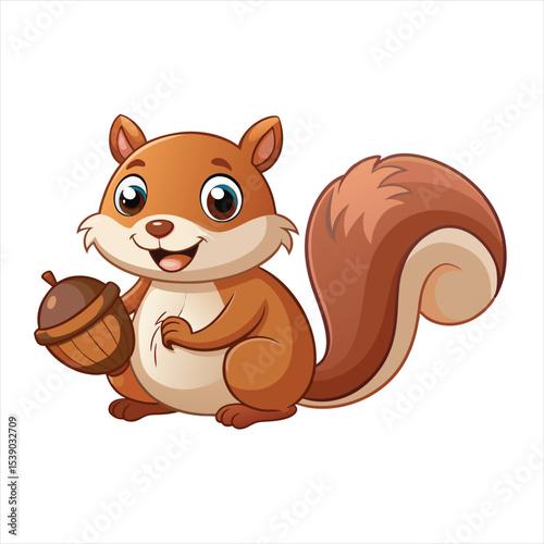 Cute Cartoon Squirrel Holding Acorn Vector Illustration for Autumn and Nature Themes