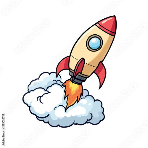 Rocket Taking Off Into Space Adventure Launch Vector Sticker Illustration Design