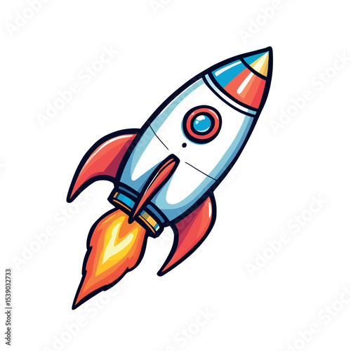 Fun Rocket Soaring Through Space A Whimsical Vector Sticker Design Template
