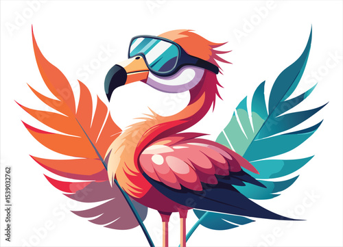 Colorful Cartoon Flamingo with Goggles Vector Illustration for Tropical Summer Design