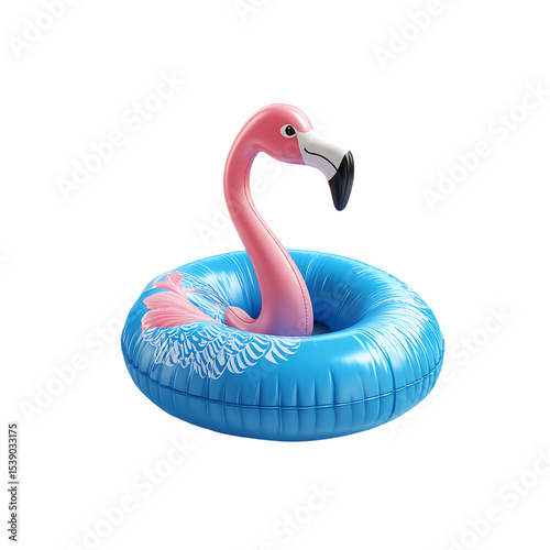 blue flamingo floatie isolated on a transparent background, in a PNG format