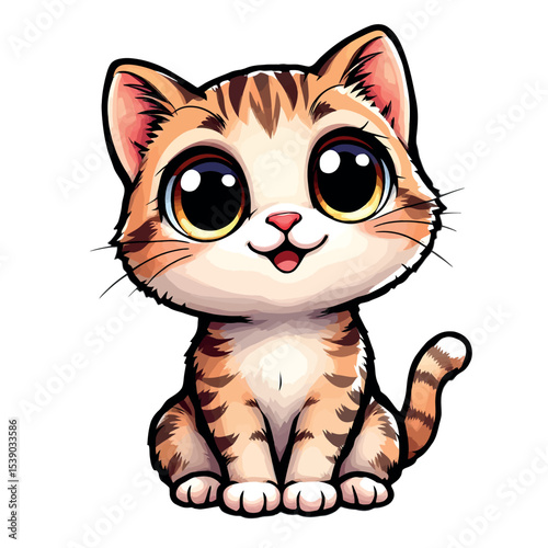 Cute Baby Orange Tabby Cat With Big Eyes Vector Style Sticker Design