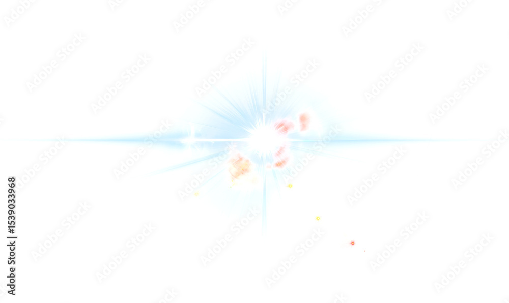 Obraz premium Yellow star flashed with sparkles sun isolated on white background. Soft glow without departing rays, sunlight with lens flare effect. PNG vector light effect.
