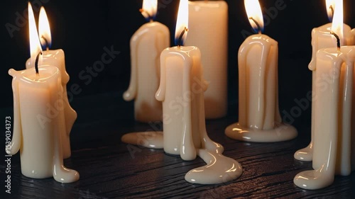 A lot of burning candles in the temple. The concept of religion, prayer and God. Close-up of the flame burning on the candle with isolated on a black background. Memorial Day with in the church.