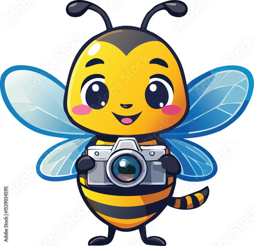 Happy Photographer Bee Mascot Illustration