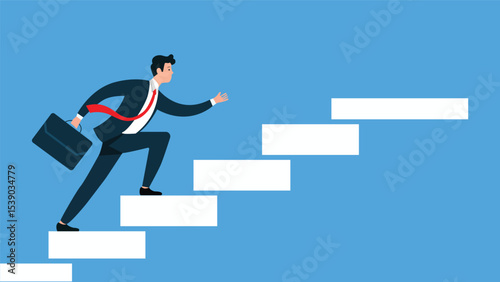Ambitious Businessman Climbing Corporate Ladder Steps to Success