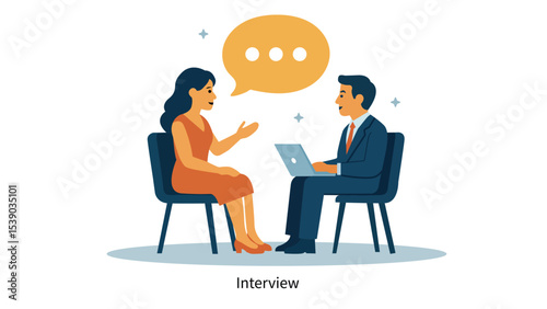 Job Interview Scene Woman Applicant, Male Interviewer, Laptop, Discussion