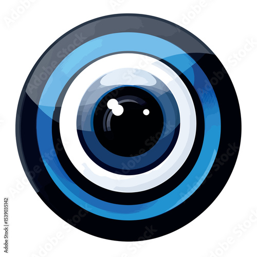 Simple Eye Vector Sticker with Dark and Light Blue Colors Round Style