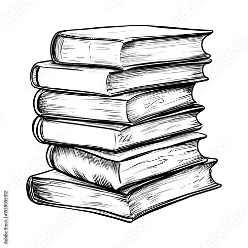 Stack of books in sketchy style on white background  