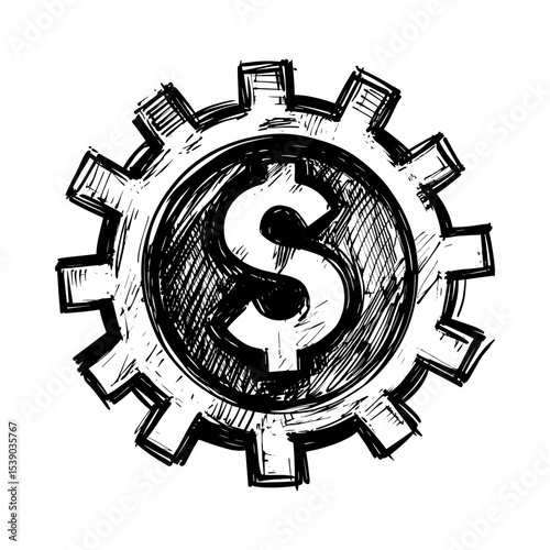 Dollar sign within a gear symbolizing money and industry concept  