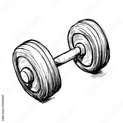 Hand-drawn sketch of a dumbbell in a loose, artistic style  
