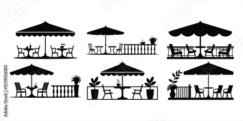 outdoor café set vector silhouette on white background.